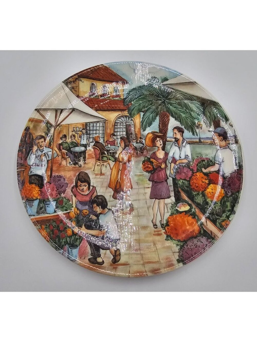 Brunelli Hand Painted Italian Ceramic Floral Market Scene Plate Charming Decor